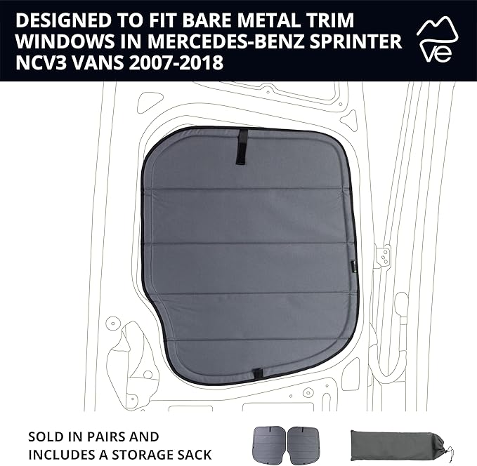 VanEssential Insulated Magnetic Blackout Rear Door Window Covers (PAIR) Designed for Mercedes-Benz NCV3 (Van Years 2007 to 2018) - Charcoal Gray