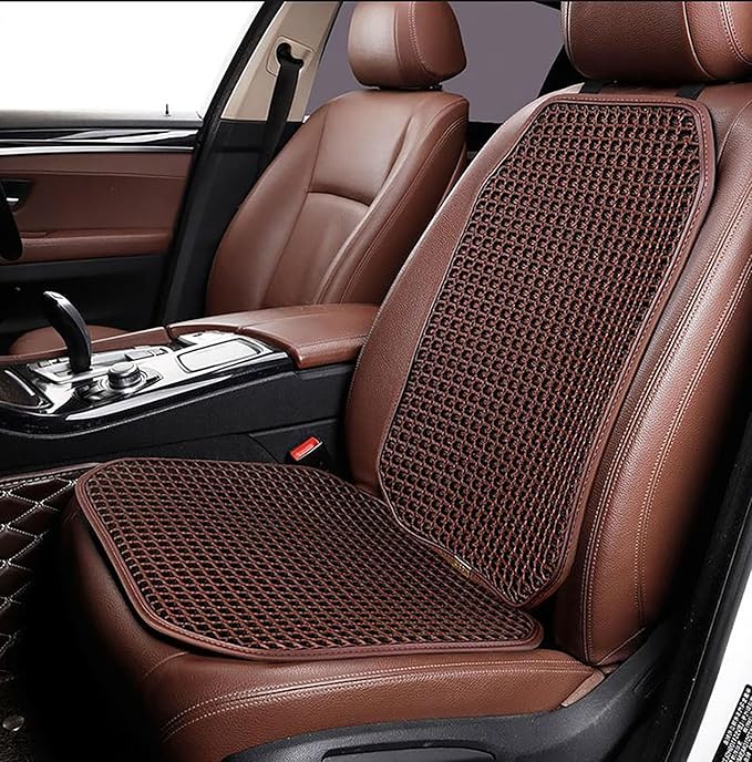 Cooling&Breathable 3D Air Mesh Car Seat Cushion for Summer, Universal Ventilated Comfortable Seat Pad, Suitable for Sedans,Vans,Pickup,Trucks,Suvs (Brown-1PcsBackCushion+1PcsSeatPad)