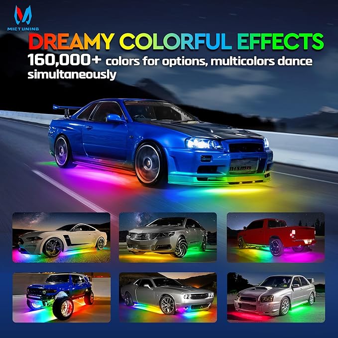 MICTUNING N3 Car Underglow Light Strip Kit, Chasing Dream RGB+IC LED, Exterior Lighting Accessories Underbody Multicolor Neon Accent Light Bar, App Control, IP68 Waterproof, 4PCS 2 Years Warranty