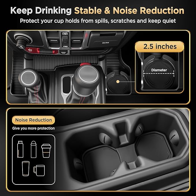 for Jeep Wrangler JL JLU 4XE(2018-2026) & Gladiator JT(2020-2026) Center Console Organizer Tray [Maximize Storage & US Patent] Cup Holder for Jeep Gladiator & Wrangler Accessories Black