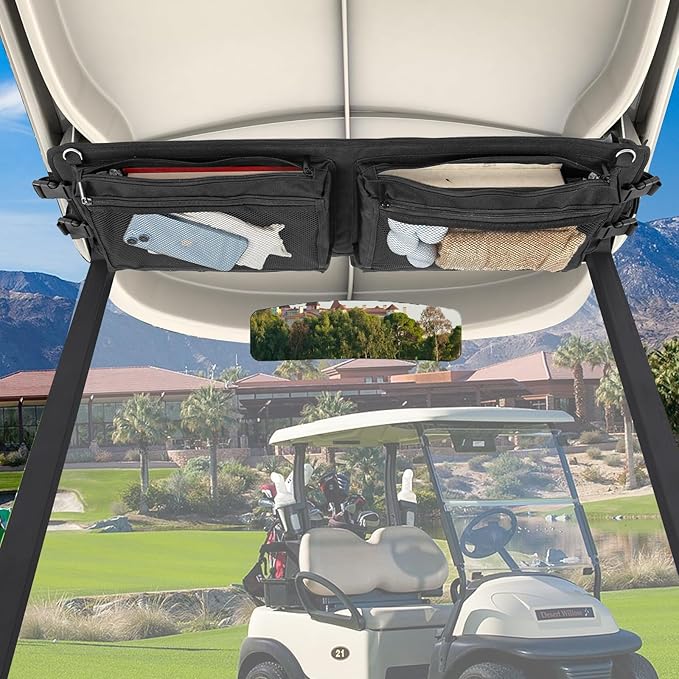 Golf Cart Ceiling Overhead Storage Bag,Golf Cart Organizer Ceiling Mesh Storage Bag,Compatible with Club Car Precedent, Tempo, Onward,Heavy Duty Golf Cart Overhead Organizer Bag