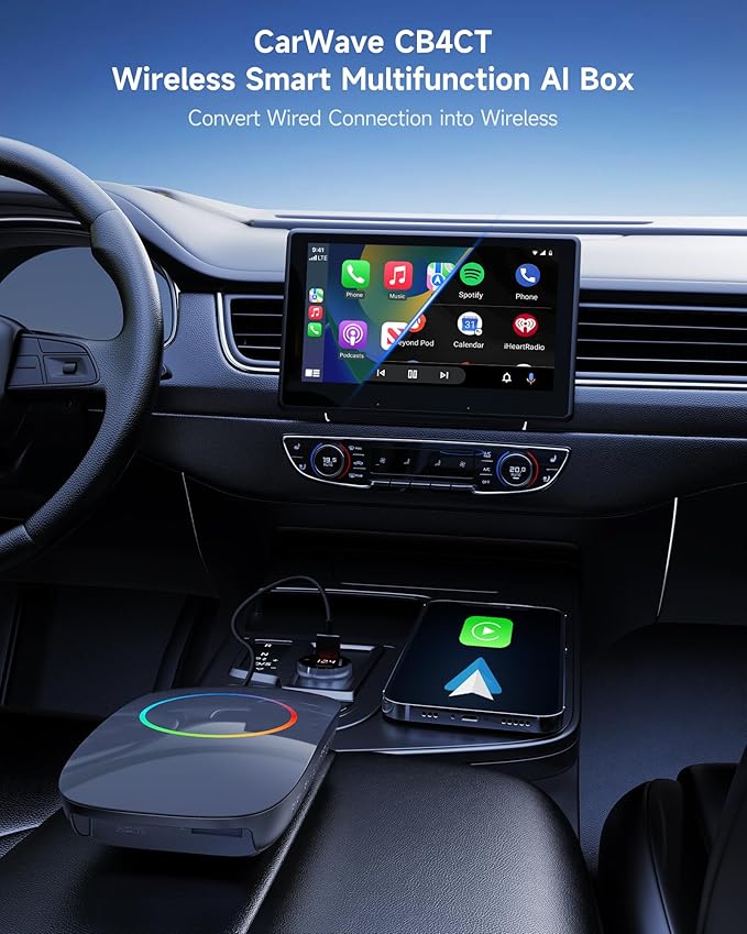 Magic Box - AI Box CarPlay Android Auto Wireless 2GB+16GB, Support YouTube, Netflix, Prime Video, Disney+, Spotify w/HDMI Output, Dual Wi-Fi & BT (5.4 & 4.2), USB Playback, AI-Powered