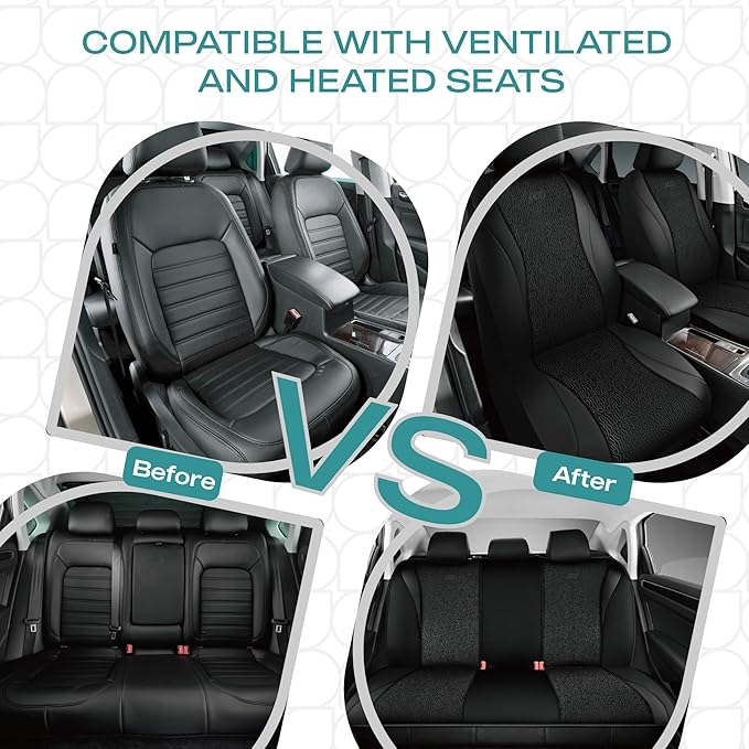 Skechers Car Seat Covers,Leather Seat Covers with GOGA Mat Technology,Waterproof Car Seat Covers Full Sets,Airbag Compatible,Comfort Universal Fit for Most Cars,Vans,Trucks,SUVs,Black