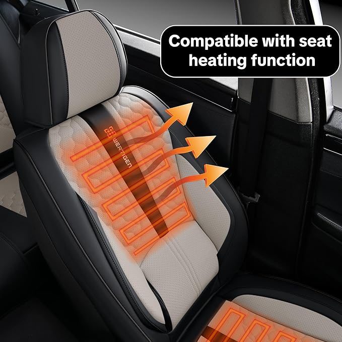 Black and Gray Car Seat Covers for Ford Bronco Sport 2021-2025 Car Seat Cover, Premium Leather, Full Set of 5 Seats, Waterproof, with Lumbar Support, Beautify Interior