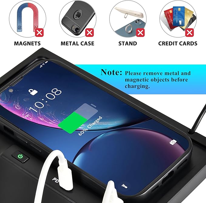 Car Wireless Charger for 2020+ Nissan Sentra, 30W Fast Charging USB-A USB-C 15W Wireless Charger Pad with Anti-Slip Silicon Mat for 2020-2024 Nissan Sentra S, SV, SR Accessories