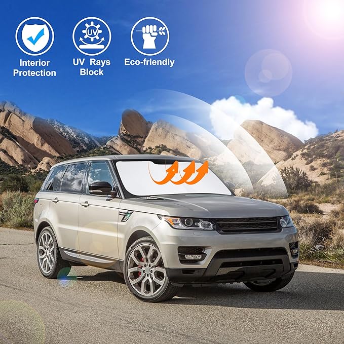 Windshield Sun Shade Custom Fit for 2013-2021 Land Rover Range Rover (Not Fit Range Rover Sport) Accessories Foldable Sunshade Sun Blocker Protect Car from Sun Rays & Heat Damage Keep Car Cooler