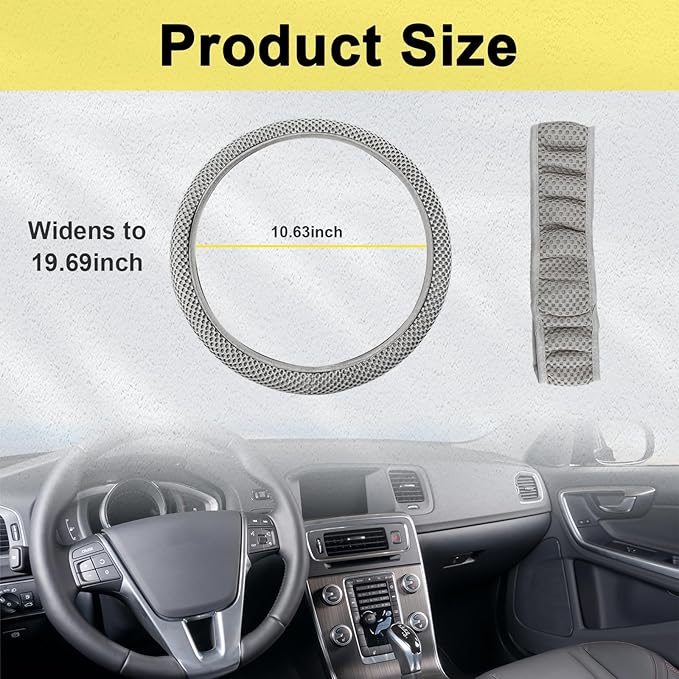 Kewucn Car Elastic Stretch Steering Wheel Cover, Soft Microfiber Breathable Ice Silk, Universal 15 Inch Anti-Slip Auto Steering Wheel Protector, Fit Car, SUV, Van, Sedan, Truck (Gray)