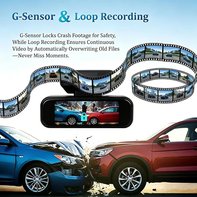 Dash Cam Front and Rear, 4K+1080P Dash Camera for Cars, 7Track Dual Car Camera with WiFi/APP Control, 64GB Card, 3.19" IPS Screen, WiFi, HDR, Night Vision, Parking Mode, Loop Recording