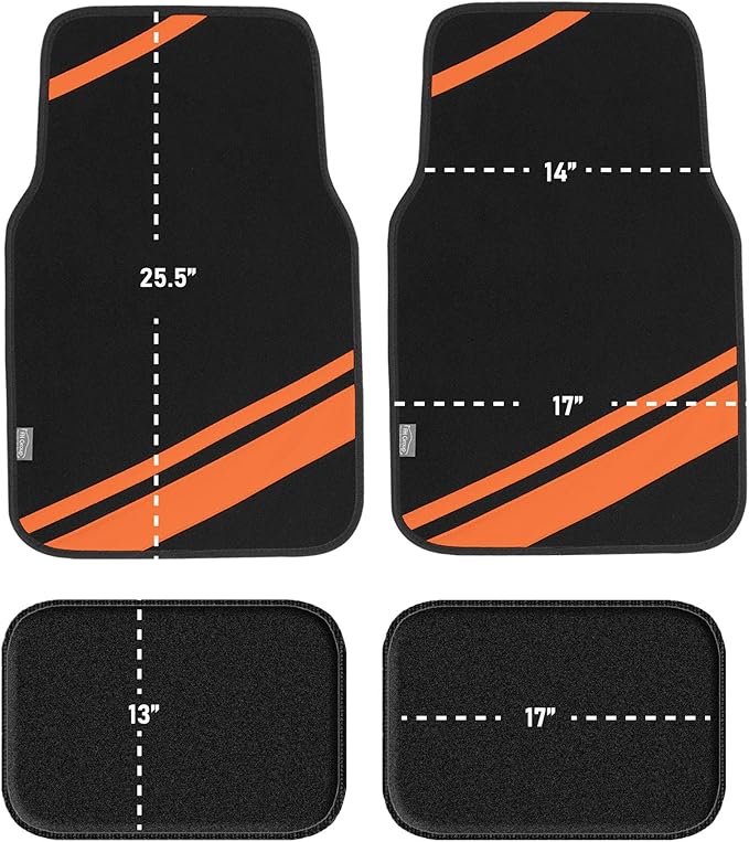 FH Group Car Floor Mats - Carpet Floor Mats for Cars, Universal Fit Automotive Floor Mats, All Purpose Car Floor Mats, Carpet Protector Mat for Most Sedan, SUV, Truck Floor Mats Orange