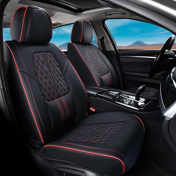 Coverado Seat Covers, Car Front Seat Covers with Backrest, Nappa Leather Car Seat Protectors,Waterproof &Breathable,Anti-Slip Automotive Seat Cushion, Universal Fit for Most Vehicles,2Pcs Black
