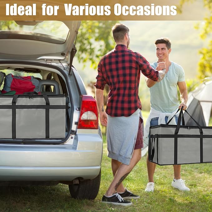 PEASUG 2PCS Insulated Bags for Food Delivery, XXXL Pizza Delivery Bags, Large Capacity Cooler Bag Keep Food Warm for Grocery Shopping and Catering, Foldable, Heavy-Duty (Grey)