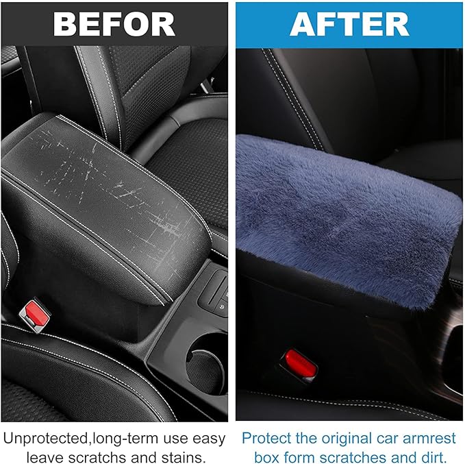 Fluffy Furry Armrest Cover for Car, Auto Center Console Cover Pad Car Soft Console Pad Wool Fur Armrest Seat Box Cover Protector Universal Fit for Most Vehicle, SUV (Gray)