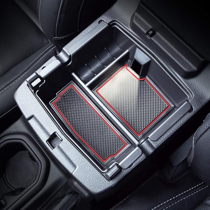 Compatible with Center Console Organizer Tray Jeep Wrangler JL/JLU 2018-2023 2024 2025 2026 and Jeep Gladiator JT Truck 2020-2023 2024 2025 2026 Insert Armrest Accessories (Not for JK/JKU)(Red Trim)