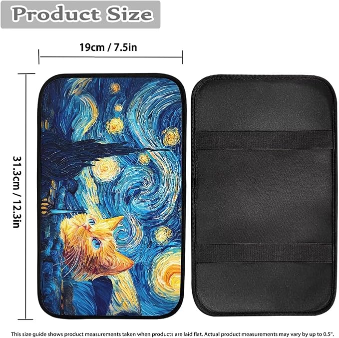 Car Center Console Pad for Women Men, Universal Oil Painting Starry Sky Cat Auto Armrest Box Protector for Most Cars SUV Trucks Vans