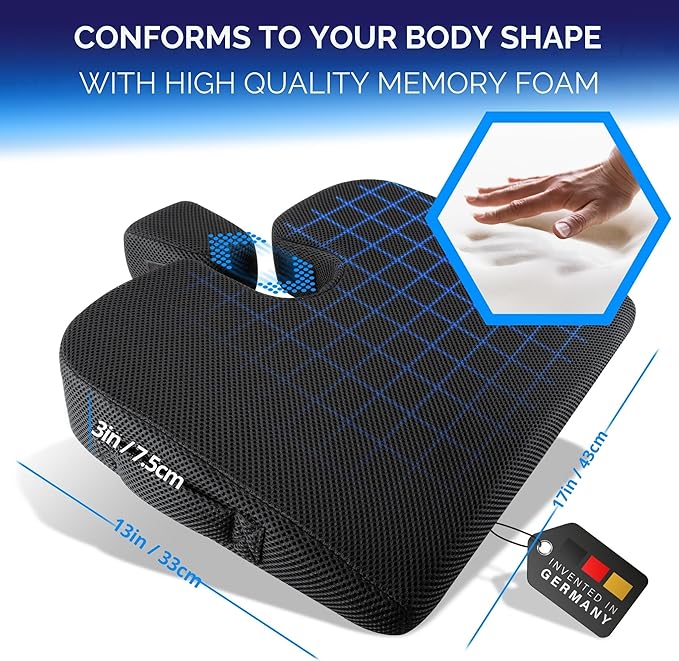 Healthfix® Wedge Seat Cushion - Orthopedic Memory Foam Seat Wedge for Office Chairs, Posture Support, Pressure Relief for Back/HIPS/Tailbone - Soft (99-150 lbs)