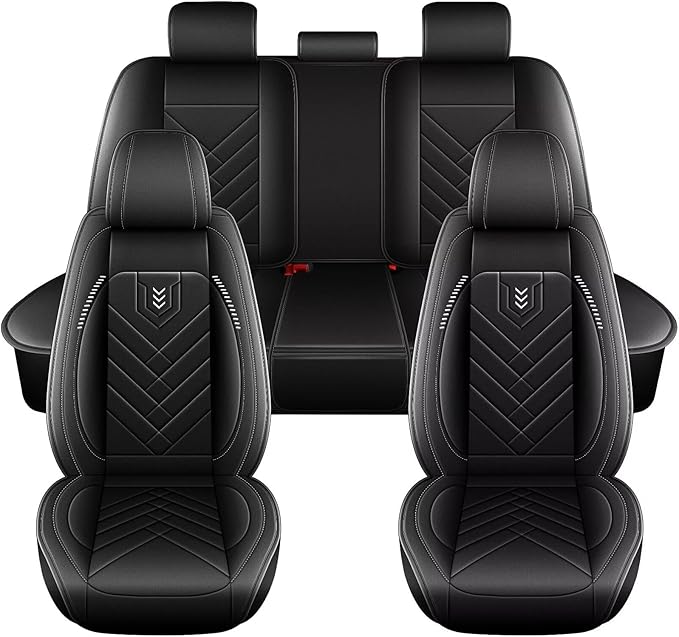 AOMSAZTO Car Seat Covers Fit for Hyundai Santa Fe 2007-2025 2026 Premium Front Seat Covers Waterproof Leather Automotive Seat Covers Compatible with Airbag (2 Seats,Black)