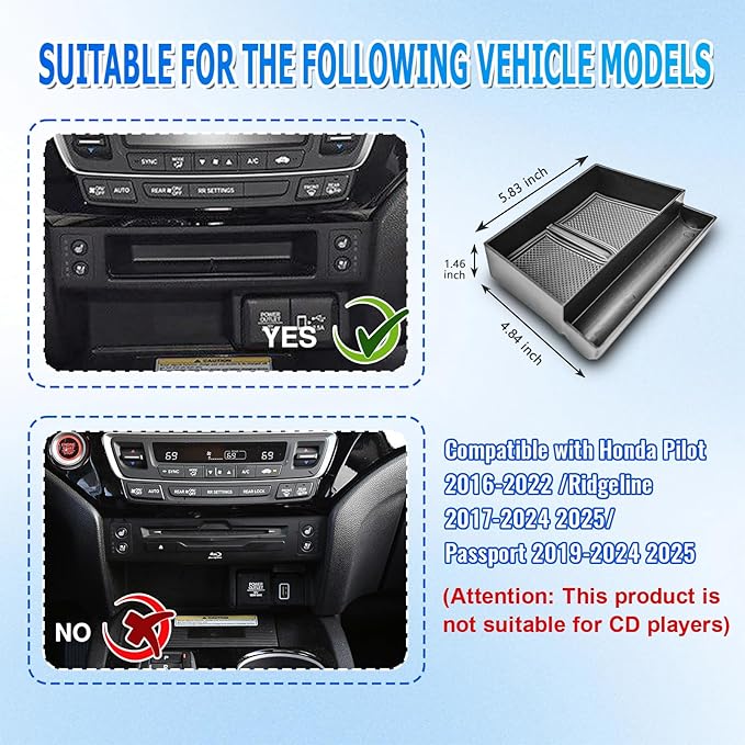 EDBETOS Console Drawer Tray Compatible with Honda Pilot 2016-2022/ Ridgeline 2017-2024/ Passport 2019-2024 Accessories Center Console Organizer Insert Tray Storage Box Coin Container, ABS Black