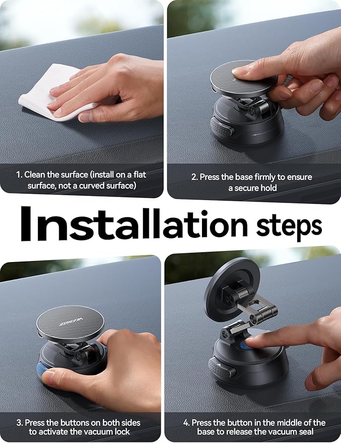 JOYROOM Car Mount for iPhone, [Tri-Fold] MagSafe iPhone Car Mount, [Suction Pro+Gel Base] 360° Rotation iPhone Car Holder, Strong Magnet for iPhone 17 Pro Max and Other Series[Not for Charging]