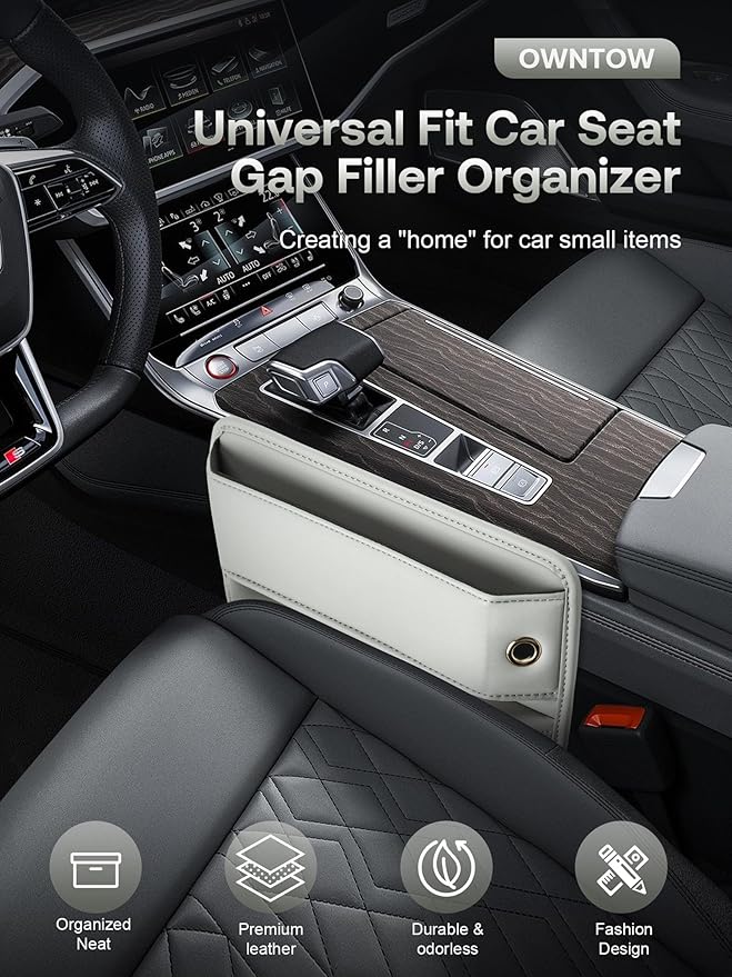 Premium Leather Car Seat Gap Filler Organizer (0.2”-1.2" Gaps), Clever Gifts for Car SUV Truck Owners (Beige, 1 Pack)