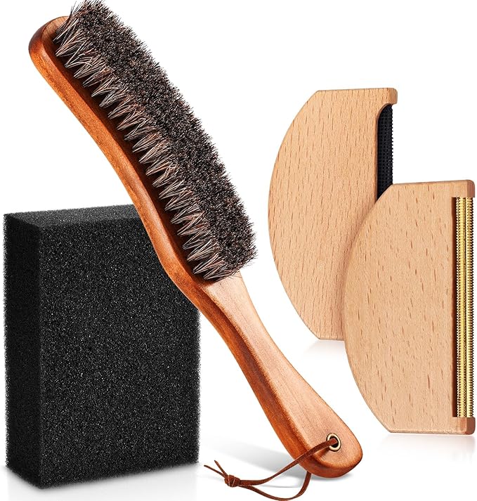 4 Pcs Horsehair Felt Hat Brush Kit with Cleaning Sponge Cowboy Clean Hat Wood Fedora Hat Cleaning Set Baseball Cap Lint Brush Remove Dust for Hair Furniture Suits Clothes(Style C)