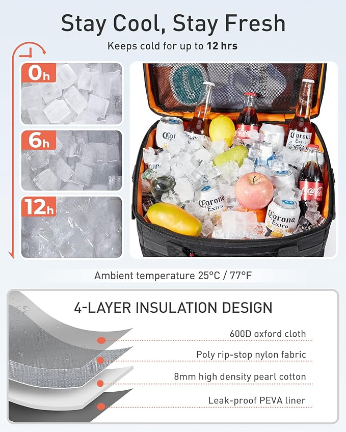 TOURIT Soft Sided Cooler Bag Insulated 48/60 Cans, Large Collapsible & Leakproof Ice Chest for Picnic, Beach, Camping, Travel