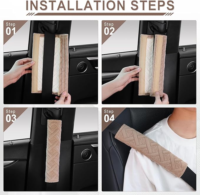 JUSTTOP 2-Pack Universal Car Seat Belt Pads Cover for A More Comfortable Driving, Seat Belt Shoulder Strap Covers Harness Pad for Car Interior Accessories(Khaki)