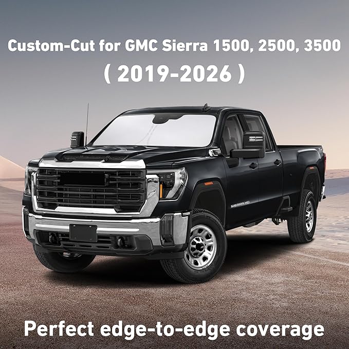 EcoNour Windshield Sunshade Compatible for GMC Sierra 1500 2500 3500 2019-2024 2025 2026, Sun Visor for Front Window Sun Shade Cover, UV Heat Blocker & Protector, Car Accessories