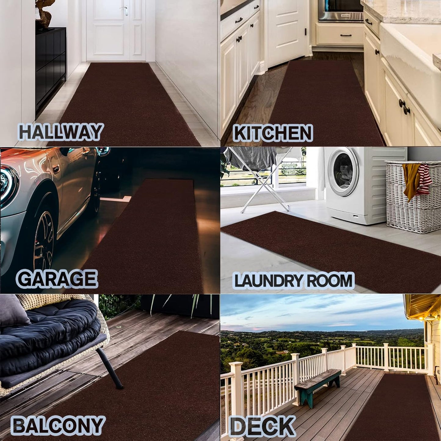 Custom Size Backed Non-Slip Area Rugs Runner, Easy Clean, Waterproof Runner Rugs for Hallway Entryway, Kitchen, Laundry, 4FT x 45FT, Brown
