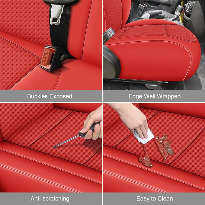 AOMSAZTO Custom Fit Seat Covers for Jeep Wrangler: JL 2018 2019 2020 2021 2022 2023 2024 4-Door Waterproof Leather Car Seats Cover Full Set