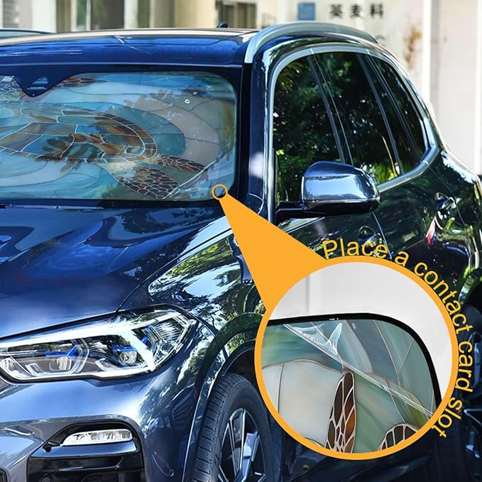 Sea Turtle Glass Ocean Windshield Sunshade Car Sun Shade Front Window Shade for Truck SUV Blocks UV Rays Sun Reflector Visor Protector Accordion Folding