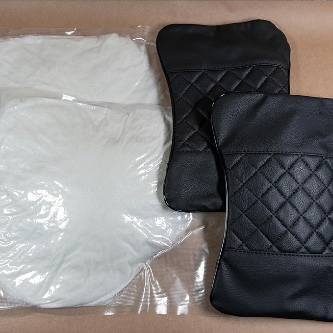 Set of 2 Quilted Faux Leather Car Headrest Pillow, Black Case/Black Threading, Ergonomic Neck Support for Comfortable Driving