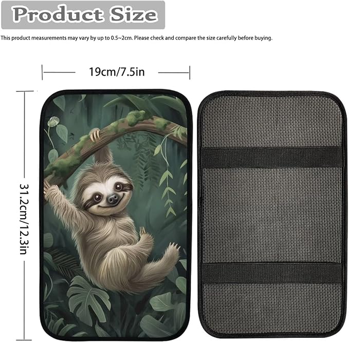 Dreaweet Car Armrest Cover Pad Car Center Console Cover Cute Sloth Car Accessories for Women Girly,Universal Armrest Cover for Car Truck SUV Sedan