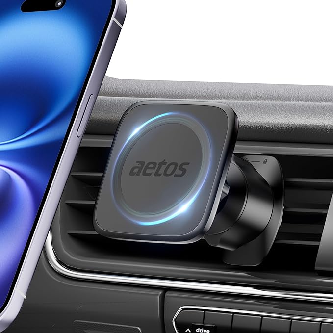 aetos for MagSafe Car Mount. Elegant Magnetic Air Vent Phone Holder with 20 Strong N52 Magnets & Metal Hook. Classic Minimalist Design for iPhone 17 16 15 14 13 12 Pro Max & MagSafe Cases