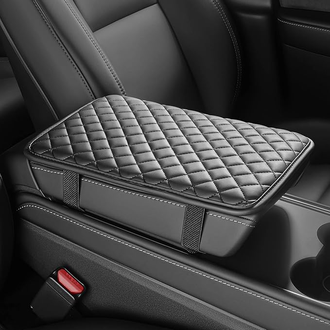 Car Armrest Covers, Vehicle Center Console Cover, Middle Storage Organizer Pad, Dog & Cat Paws Protetor, Nappa Leather, Waterproof, Anti-slip, Auto Interior Accessories, Black, Large Size