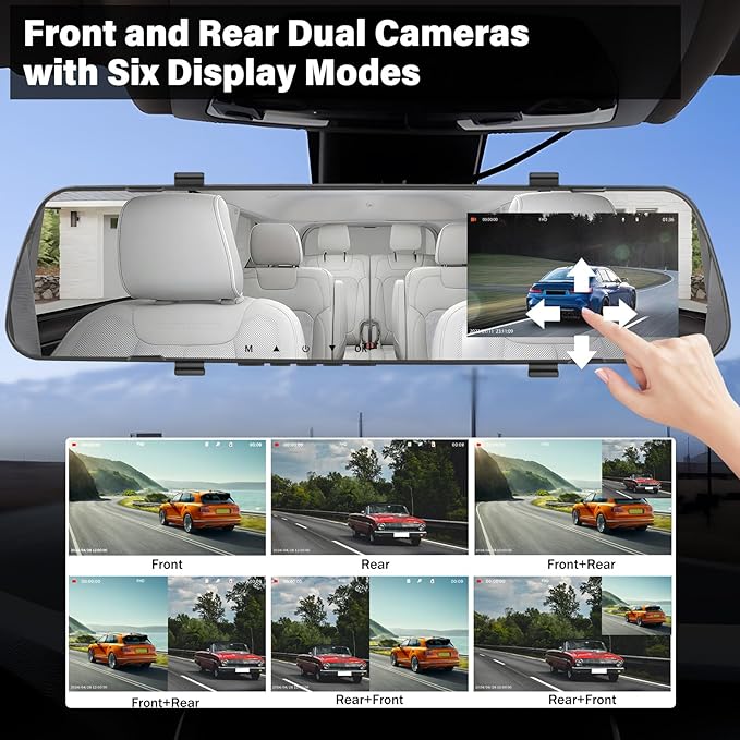 UNITOPSCI Mirror Dash Cam 4 Inch Rear View Mirror Camera 1080P Front and Rear View Dual Cameras with 32G Card, Motion Detection, Night Vision, Parking Assistance, Loop Recording, 24H Parking Monitor