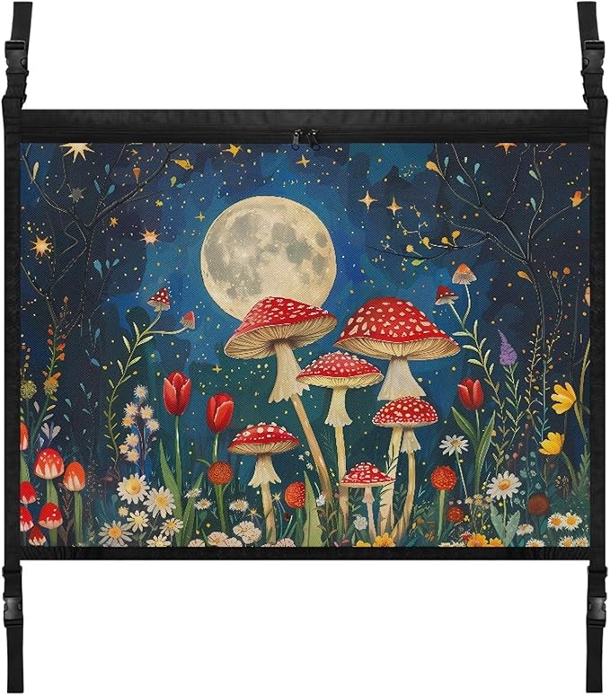 NDISTIN Aesthetic Mushroom Car Ceiling Cargo Net for SUV Adjustable Buckle Roof Net for Inside Car Moon Car Ceiling Storage Net Car Roof Storage Organizer Placing Children's Toys