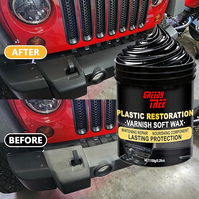 Paste Plastic - Deep Renewal for Faded Surfaces | User Friendly Trim Restorer | Long-Lasting UV Protection, Intense Black Finish | Non-Greasy Formula for Tires, Trim, Rubber & Outdoor Plastics