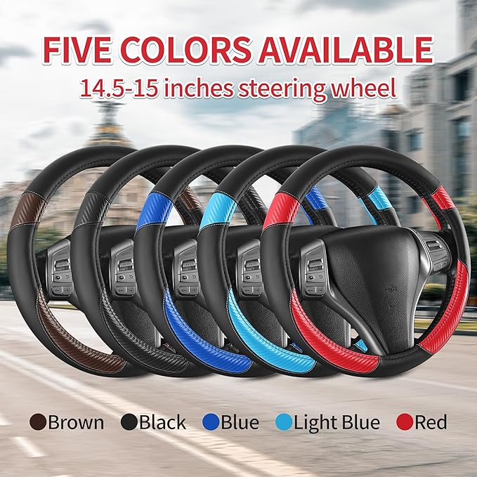 Non-Slip Car Nappa Leather Steering Wheel Cover,Universal Car Accessories Women Men Fit 14" 1/2-15" Suvs/Vans/Sedans/Cars/Trucks,Red
