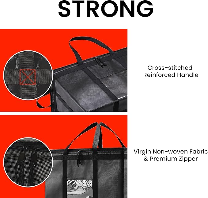 NZ home Insulated Bags for Food Delivery (3XL) Grocery Shopping Cooler Bag, Pizza Delivery, Hot & Cold Catering Tote, Reusable, Foldable & Heavy Duty (4 Pack, Black)