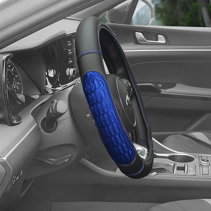 FH Group Universal Fit Ultra Grip Silicone and Faux Leather Steering Wheel Cover fits Most Cars, SUVs Blue