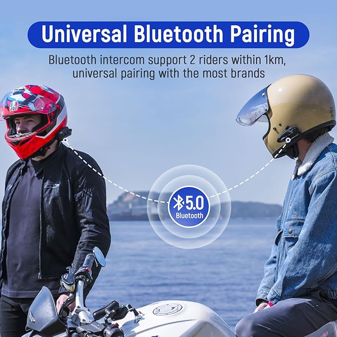 LEXIN MeshCom Motorcycle Helmet Bluetooth Headset, 24 Riders Mesh Communication System, Dual Chips with Audio Multitasking/Music Sharing/1100mAh Battery/FM Radio/Noise Reduction/Waterproof, Dual Pack