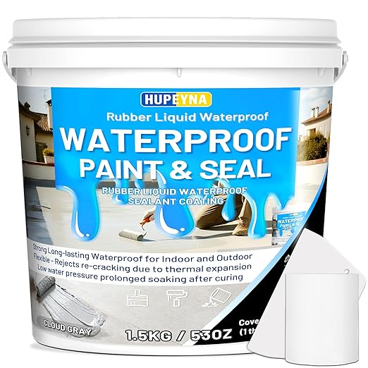 Rubber Liquid Waterproof Sealant, Waterproof Patch Seal Sealer, Cloud Gray Indoor & Outdoor Elasticity Rubber Paint, Multi Surface Foundation Leak Crack Repair-Roof Gutter Basement Water Proof Coating