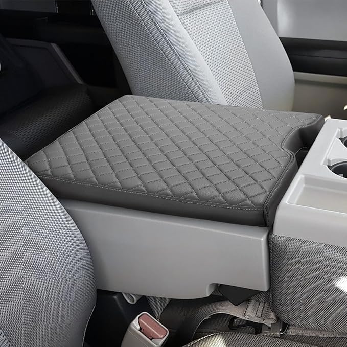 JOYTUTUS Center Console Cover Compatible with 2015-2026 Ford F150, 2017-2026 F250 F350 F450 with 40/20/40 Jump Seat, Leather Armrest Cover Center Console Cushion, Gray (Jump Seat Only)