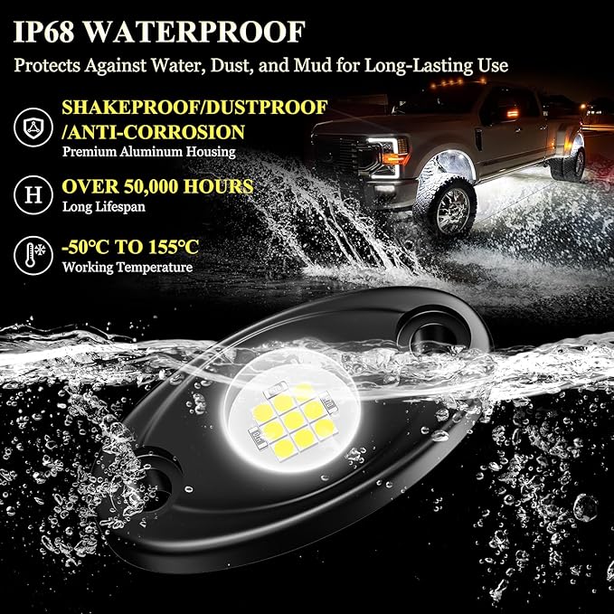24 Pods White Rock Lights, 6000K Pure White Super Bright Wide Angle IP68 Waterproof LED Rock Lights for Trucks Pickup SUV UTV ATV Motorcycle Car Boats Underglow Lighting
