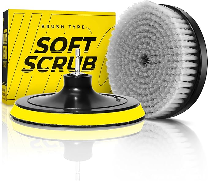 VViViD Power Drill Brush Attachment + Backing Plate, 4” inch / 100mm Diameter Surface Area, Soft Bristles