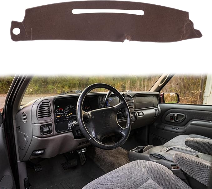Dash Cover Custom Fit for 1997-2000 Chevy Chevrolet Silverado/GMC Sierra C1500 C2500 C3500 K1500 K2500 K3500, 1997-1999 GMC Yukon/Chevy Tahoe, Dashboard Cover Mat Pad(97-99 Brown)