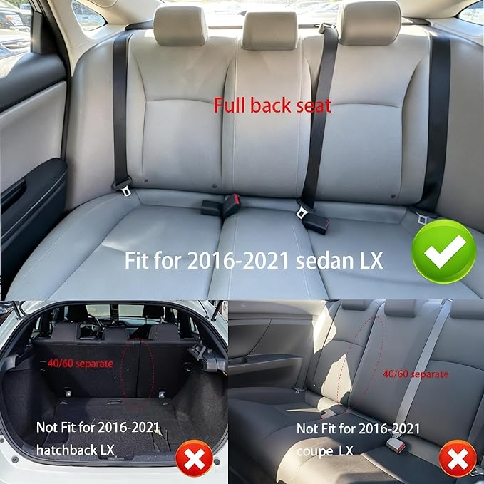 AOMSAZTO Custom Fit for Honda Civic Seat Covers Sedan LX 2016 2017 2018 2019 2020 2021 Ful Set Faux Leather Car Seat Covers Black
