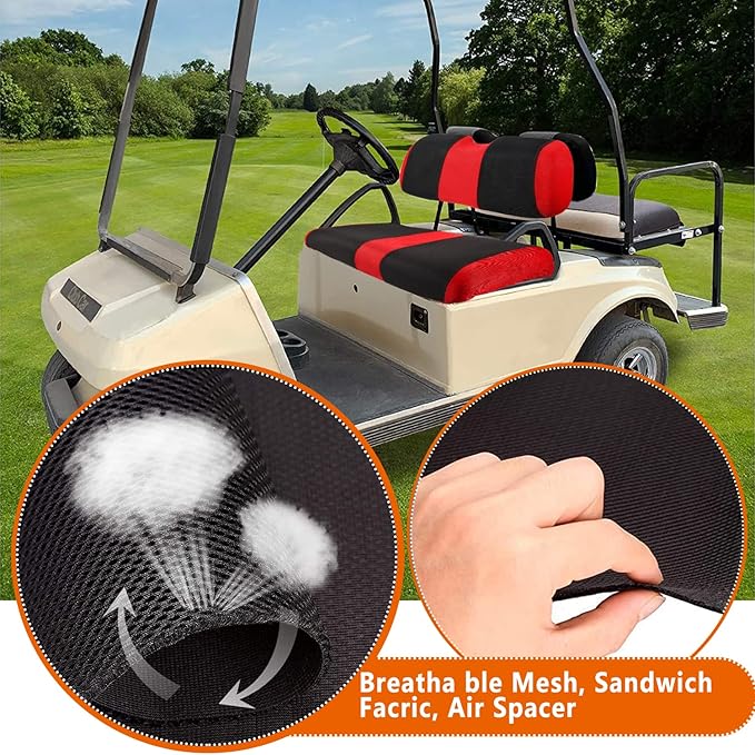 EZGO Golf Cart Front Seat Covers, Golf Cart Seat Cover Fit for EZGO TXT OEM Ordinary Seat Cushion, Washable Breathable Air Polyester Mesh Cloth, Cool in Summer and Warm in Winter