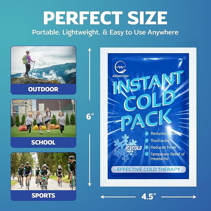 100 Pack Instant Cold Pack - Disposable Instant Ice Packs for Injuries Cold Compress Ice Pack for Pain Relief, Swelling 6 x 4.5 in