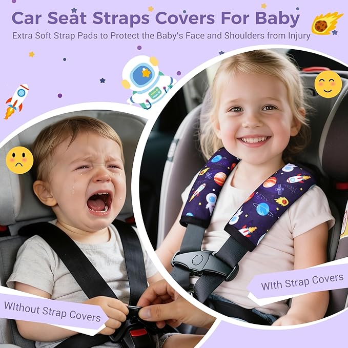COOLBEBE Car Seat Straps Shoulder Pads for Baby Kids, Super Soft Velvet Seat Belt Covers for All Car Seats/Pushchair/Stroller/High Chair, Blue Space